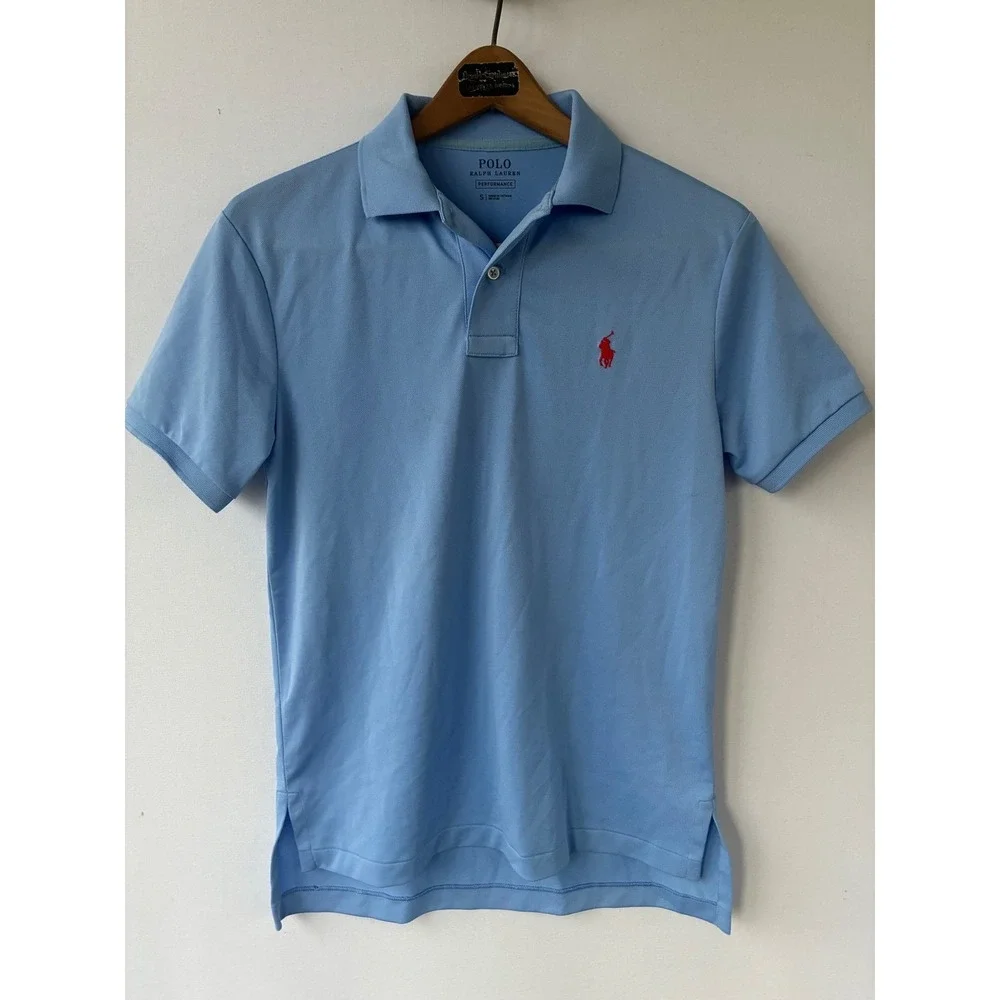 Polo Ralph Lauren Performance Blue Short Sleeve Pony‎ Logo Polo Shirt Mens Small